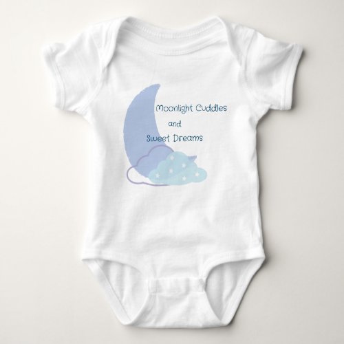 Watercolor Blue Moon and White Clouds  Baby Bodysuit
