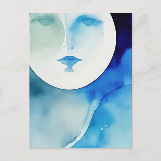 Watercolor Blue Moon Postcard (Front)