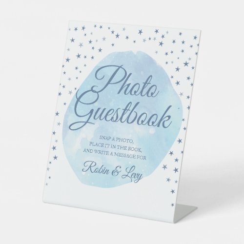 Watercolor Blue Moon Stars Photo Guest Book Sign