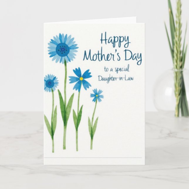 Watercolor Blue Mothers Day Card (Front)