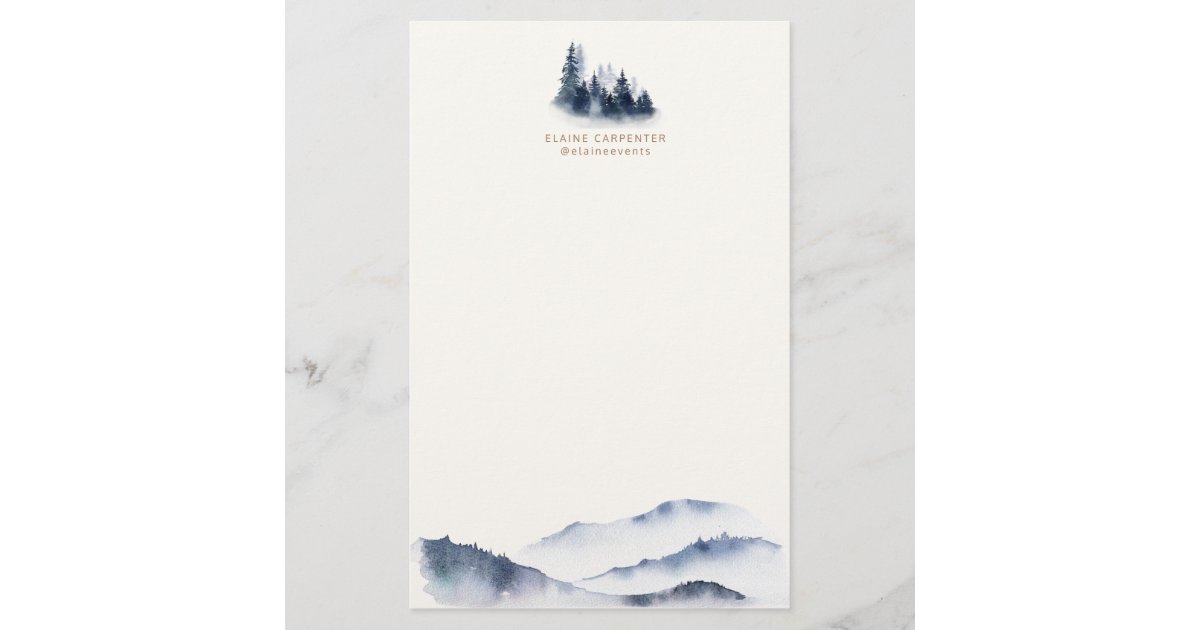 watercolor blue mountain monogram Stationery Paper