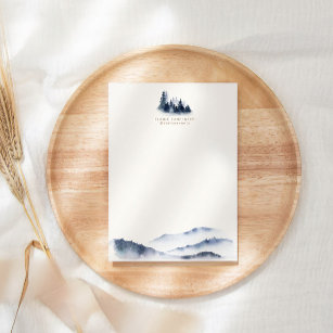 Watercolor Blue Mountain Monogram Stationery Paper