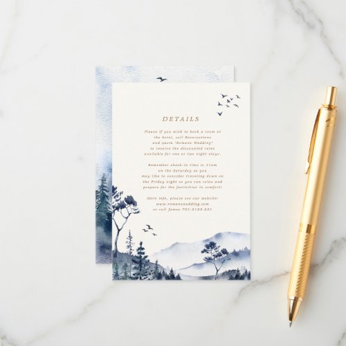 Watercolor Blue Mountain Wedding Details Card