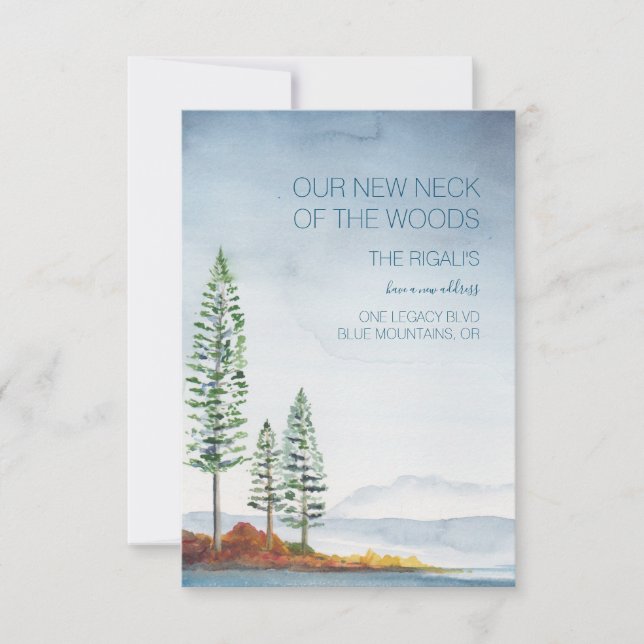 Watercolor Blue Mountains Moving Announcement (Front)