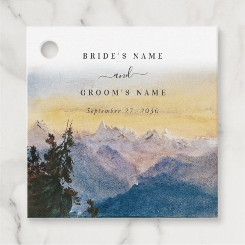 Watercolor Blue Mountains Pine Wedding Favor Tags