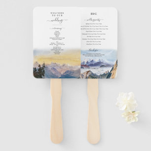 Watercolor Blue Mountains Pine Wedding Hand Fan