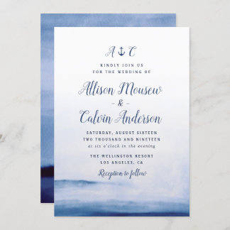 watercolor blue nautical anchor wedding invitation