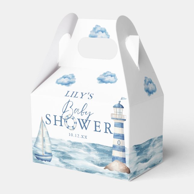 Watercolor Blue Nautical Baby Shower Favor Boxes (Front Side)