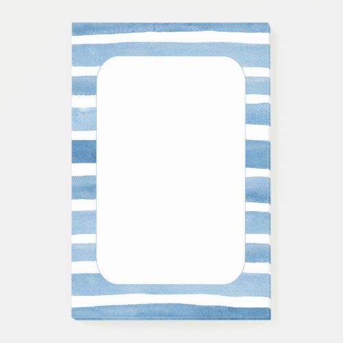 Watercolor blue nautical stripes Ocean sea beach Post_it Notes