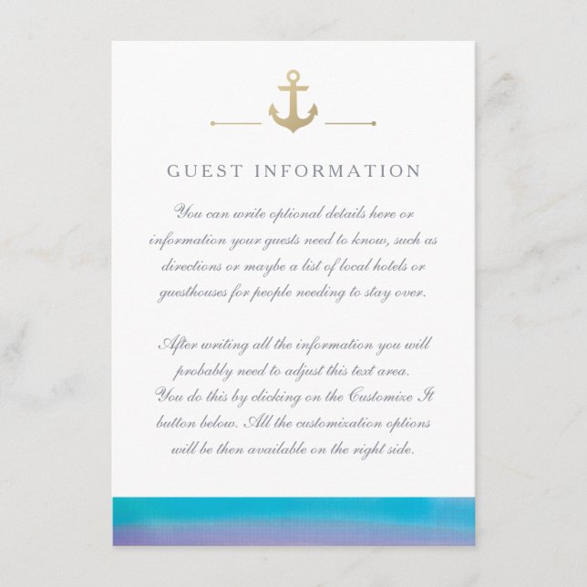 Watercolor Blue Nautical White Insert Card (Front)