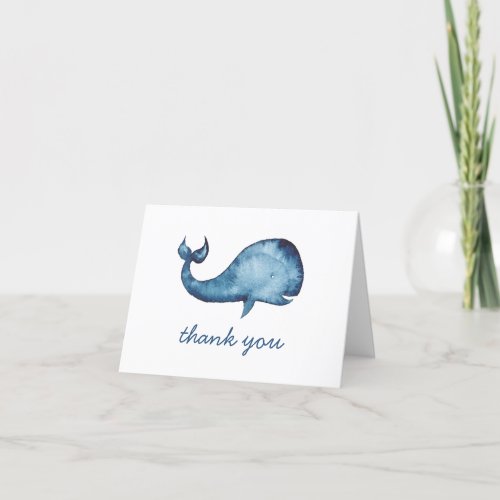 Watercolor blue navy cures whale Kids Thank You Card