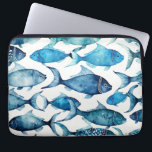 Watercolor blue navy fish pattern. Nautical animal Laptop Sleeve<br><div class="desc">Watercolor blue navy ocean fish pattern. Underwater nautical animal Laptop Sleeves.</div>