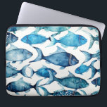Watercolor blue navy fish pattern. Nautical animal Laptop Sleeve<br><div class="desc">Watercolor blue navy ocean fish pattern. Underwater nautical animal Laptop Sleeves.</div>