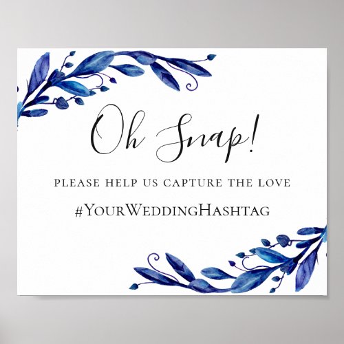 Watercolor blue navy floral wedding instagram poster