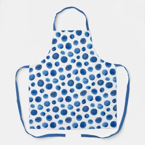 Watercolor blue navy polka dots Modern pattern Apron