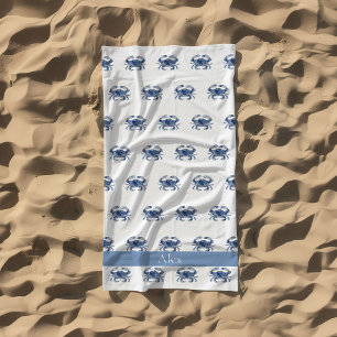 Watercolor Blue New England Crab Beach Towel