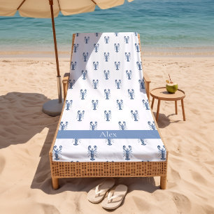 Watercolor Blue New England Lobster Beach Towel
