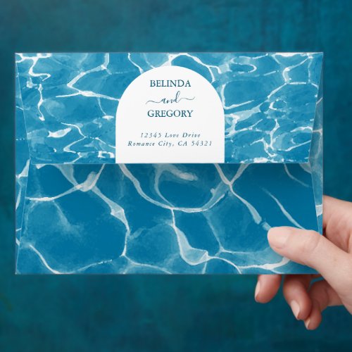 Watercolor Blue Ocean Beach 5x7 Wedding Invitation Envelope