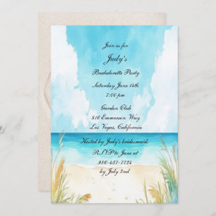 Watercolor Blue Ocean Beach Bachelorette Party Invitation
