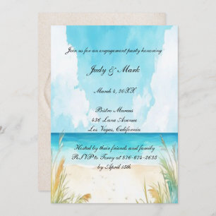 Watercolor Blue Ocean Beach Engagement Party Invitation