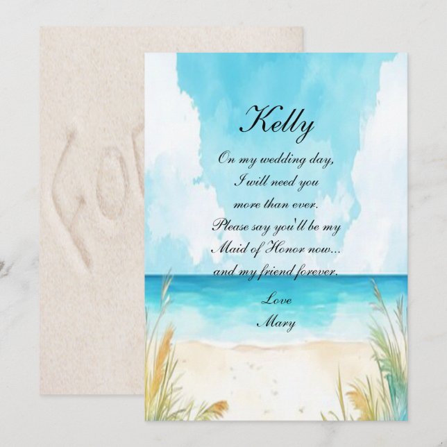 Watercolor Blue Ocean Beach Maid Of Honor Invitation (Front/Back)