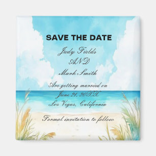 Watercolor Blue Ocean Beach Save The Date Magnet