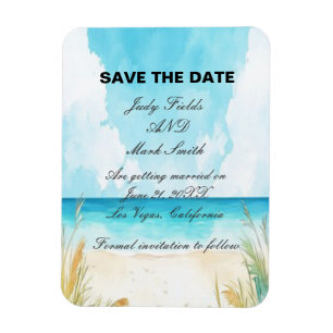 Watercolor Blue Ocean Beach Save The Date Magnet