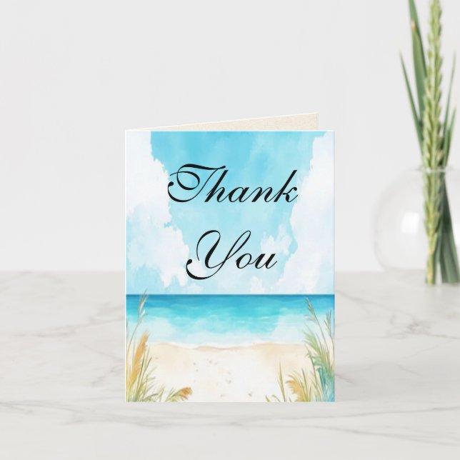 Watercolor Blue Ocean Beach Thank You Card (Front)