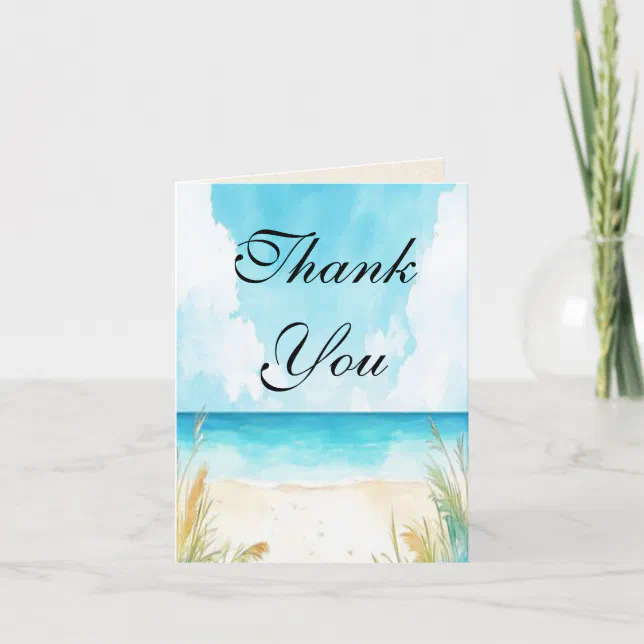 Watercolor Blue Ocean Beach Thank You Card | Zazzle