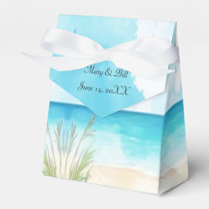 Watercolor Blue Ocean Beach Wedding Favor Box