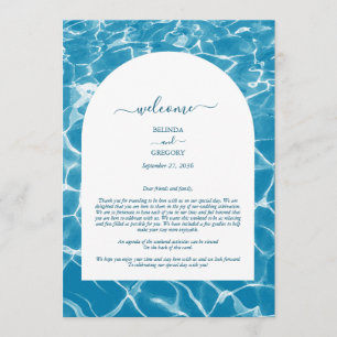 Watercolor Blue Ocean Beach Wedding Itinerary Program