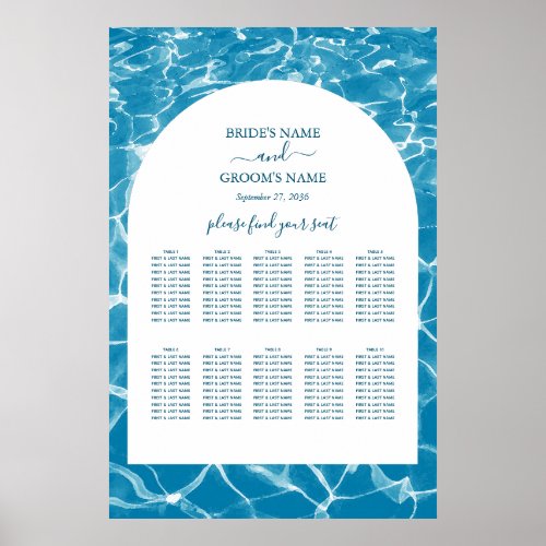 Watercolor Blue Ocean Beach Wedding Seating Chart