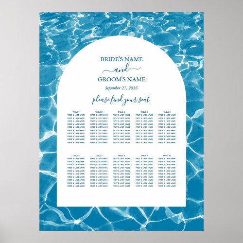 Watercolor Blue Ocean Beach Wedding Seating Chart