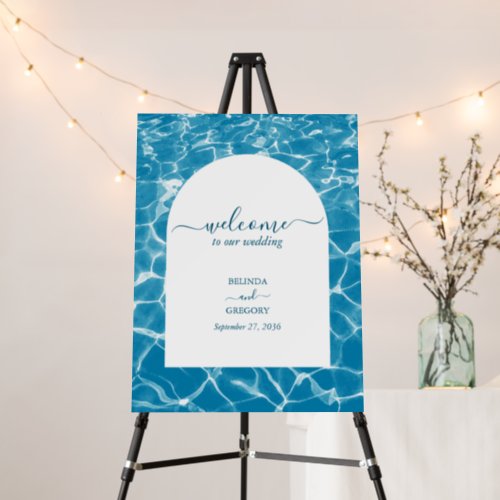 Watercolor Blue Ocean Beach Wedding Welcome Foam Board