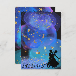 Watercolor Blue Ocean Night Sky Starry Dance Party Invitation