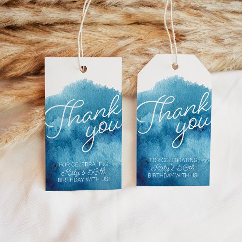 Watercolor Blue Ocean Thank You Birthday Favor  Gift Tags