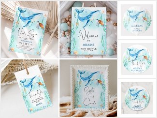 Watercolor Blue Ocean Under The Sea Baby Shower