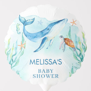 Watercolor Blue Ocean Under The Sea Baby Shower Balloon