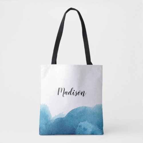 Watercolor Blue Ocean Wave Personalized Tote Bag