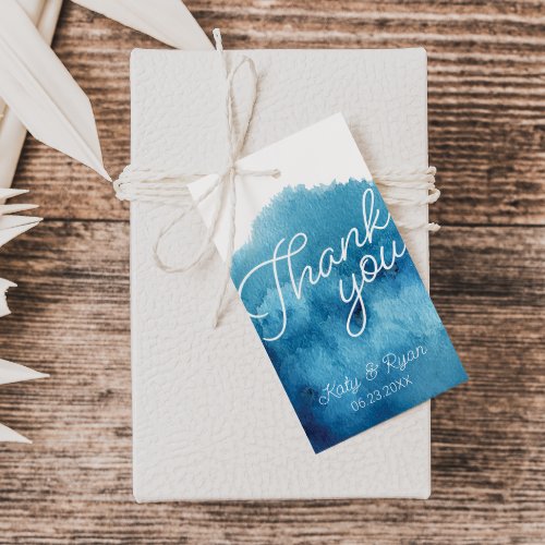 Watercolor Blue Ocean Wave Wedding Thank You Favor Gift Tags
