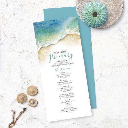 Watercolor Blue Ocean Waves Wedding Itinerary