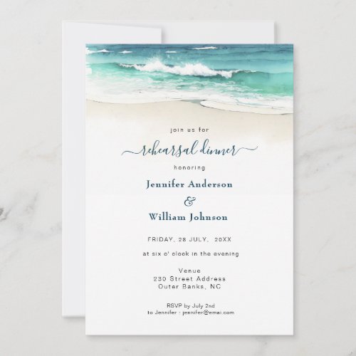 Watercolor Blue ocean Wedding Rehearsal Dinner  Announcement