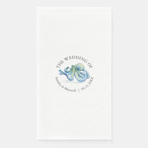 Watercolor Blue Octopus Beach Wedding Personalized Paper Guest Towels