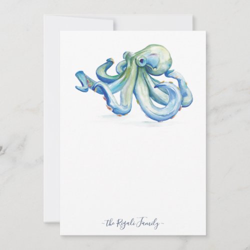 Watercolor Blue Octopus Personalized Stationery Note Card
