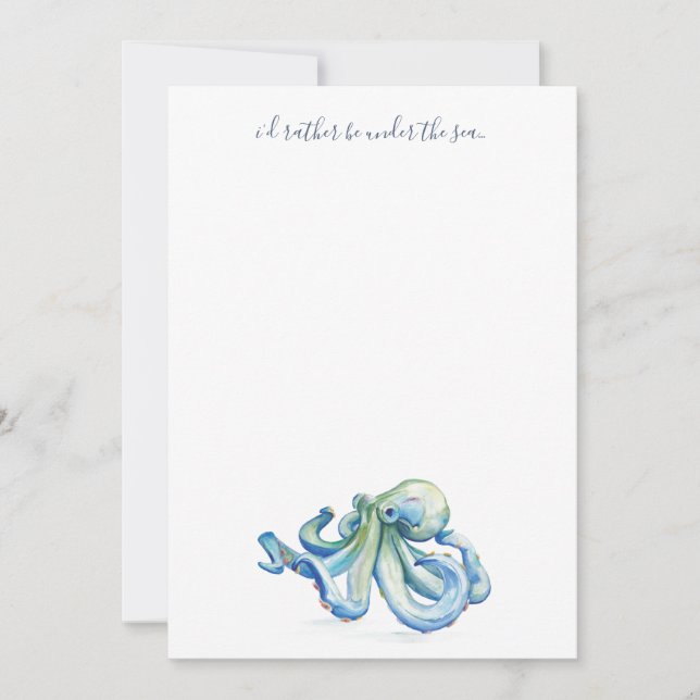 Watercolor Blue Octopus Thank You Personalized Note Card (Front)