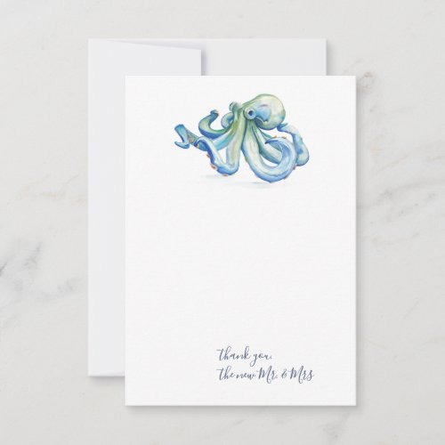 Watercolor Blue Octopus Thank You Stationery Note Card