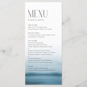 Watercolor Blue Ombre Modern Wedding Menu