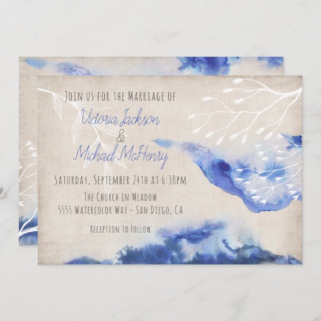 Watercolor Blue Ombre Wedding Invitations (Front/Back)