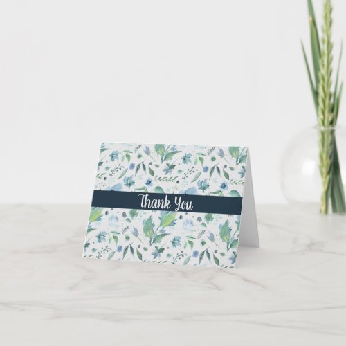 Watercolor Blue on Light Gray Floral Custom  Thank You Card