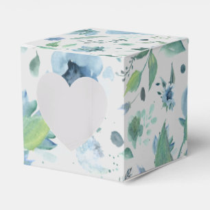 Watercolor Blue on Light Gray Floral Favor Boxes